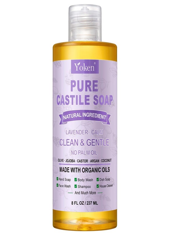 Yoken Pure Castile Soap Liquid Lavender 8 OZ, Made with Certified Organic Oils, Gentle Lavender Soap for Hands & Body Wash, Face, Dishes, Laundry & More - Vegan & Natural Ingredients Cleanser - Image 1